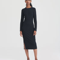 Ribbed Modal Cashmere Crewneck Midi Dress