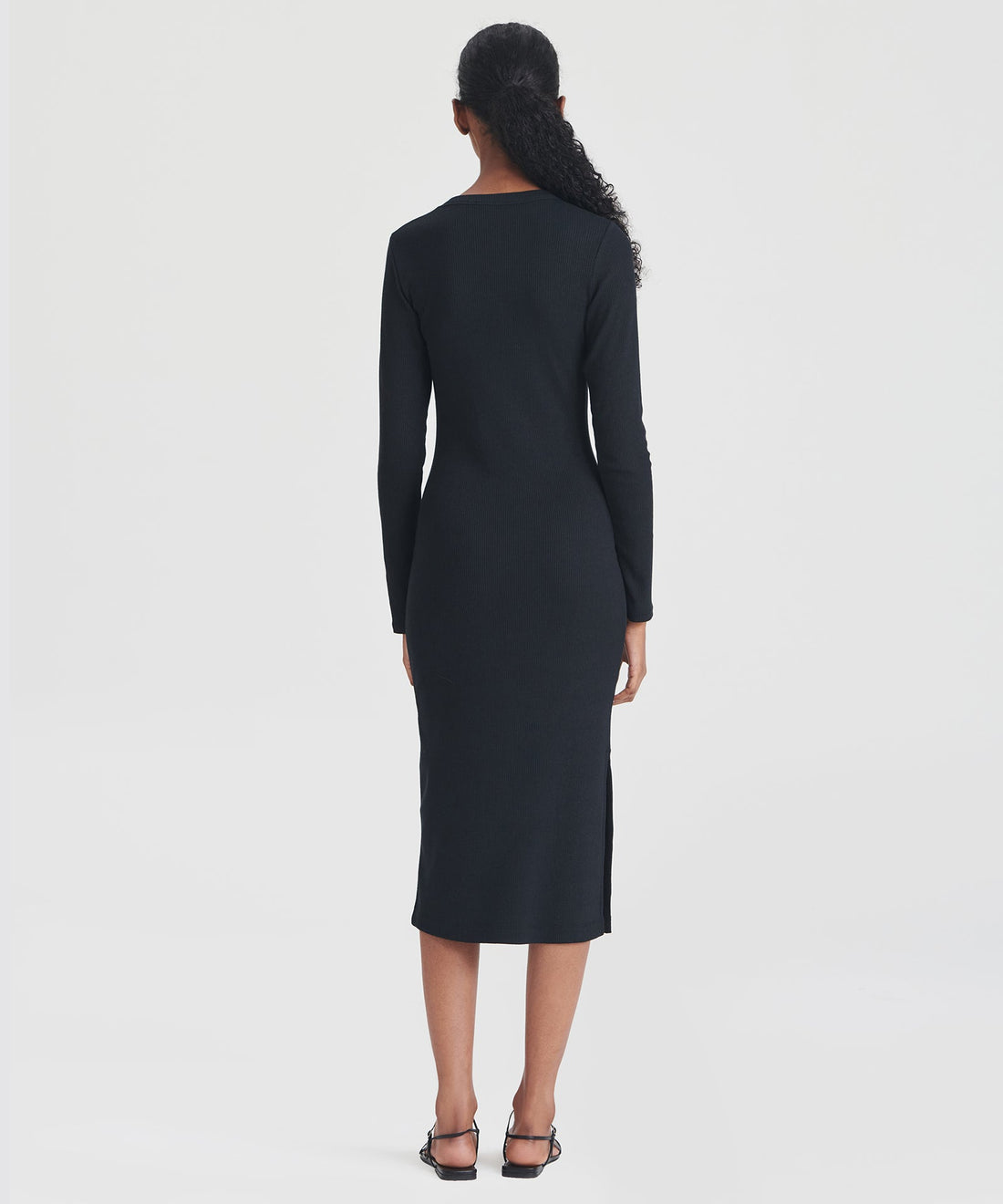 Ribbed Modal Cashmere Crewneck Midi Dress