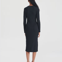 Ribbed Modal Cashmere Crewneck Midi Dress