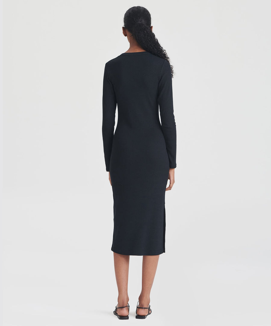 Ribbed Modal Cashmere Crewneck Midi Dress