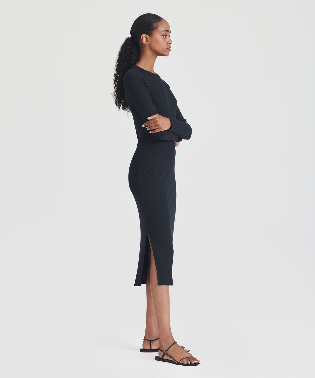 Ribbed Modal Cashmere Crewneck Midi Dress