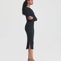 Ribbed Modal Cashmere Crewneck Midi Dress