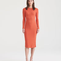 Ribbed Modal Cashmere Crewneck Midi Dress