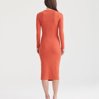 Ribbed Modal Cashmere Crewneck Midi Dress