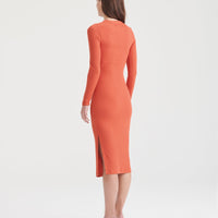 Ribbed Modal Cashmere Crewneck Midi Dress