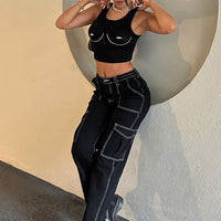 Petite Give Me A Break Cargo Carpenter Jeans - Black