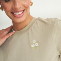 Women's Embroidered Flowers Boxy Tee