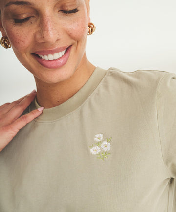 Women's Embroidered Flowers Boxy Tee