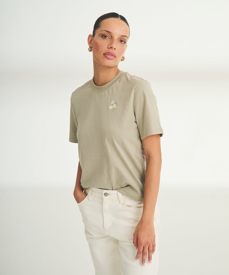 Women's Embroidered Flowers Boxy Tee