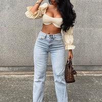Time Out Crossover Distressed Vintage Ankle Jeans - Light Blue Wash