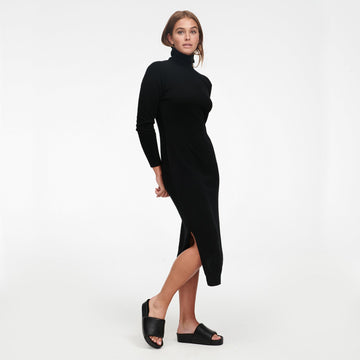 Signature Cashmere Turtleneck Dress with Slits