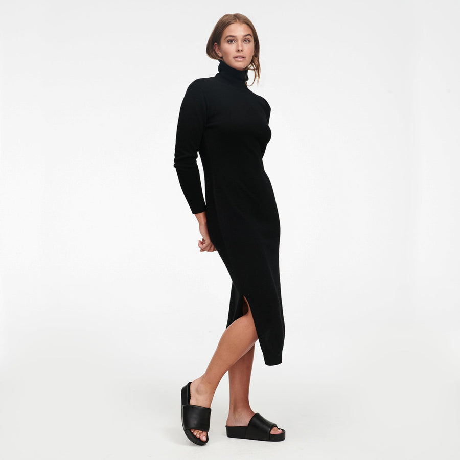 Signature Cashmere Turtleneck Dress with Slits