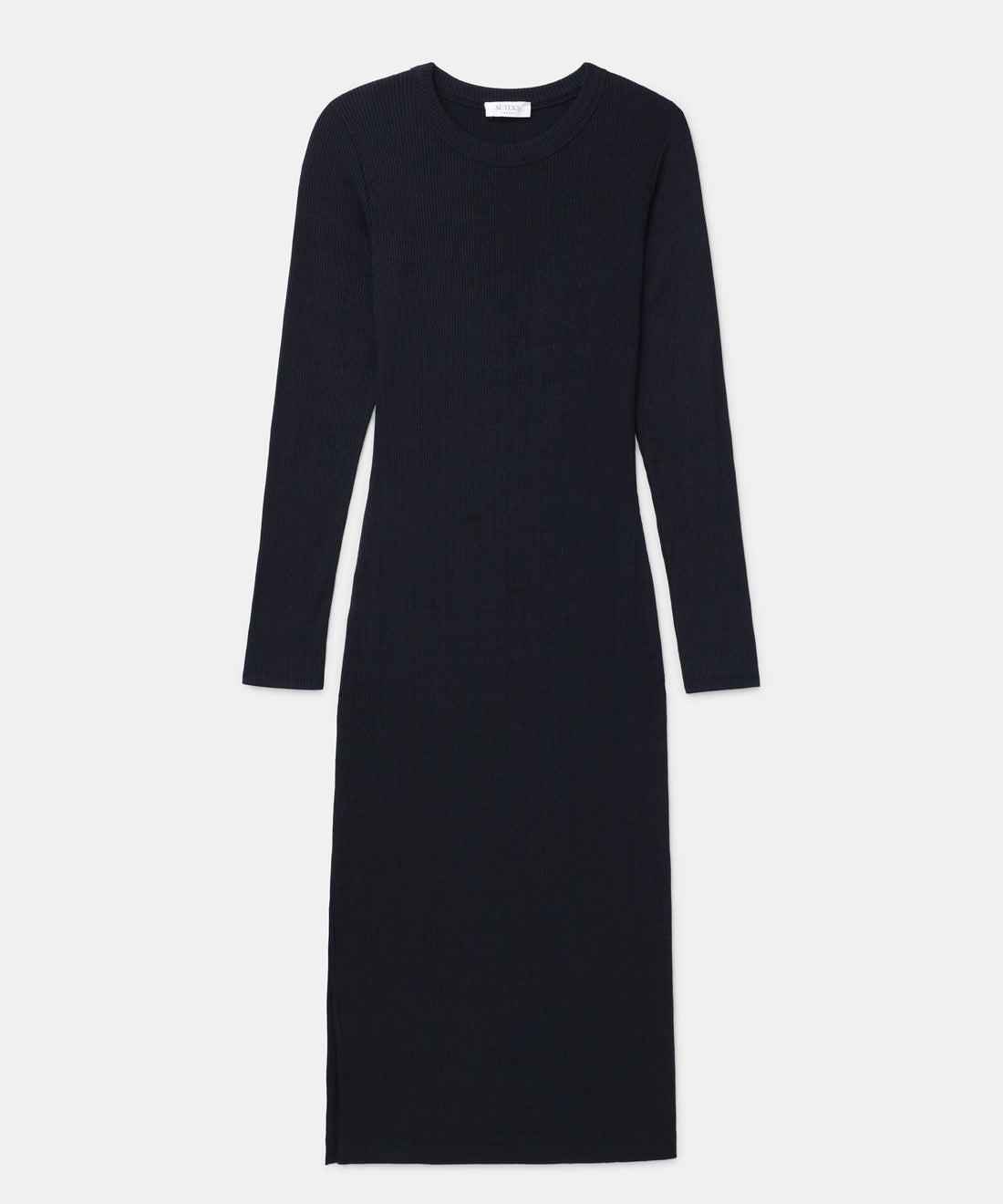 Ribbed Modal Cashmere Crewneck Midi Dress
