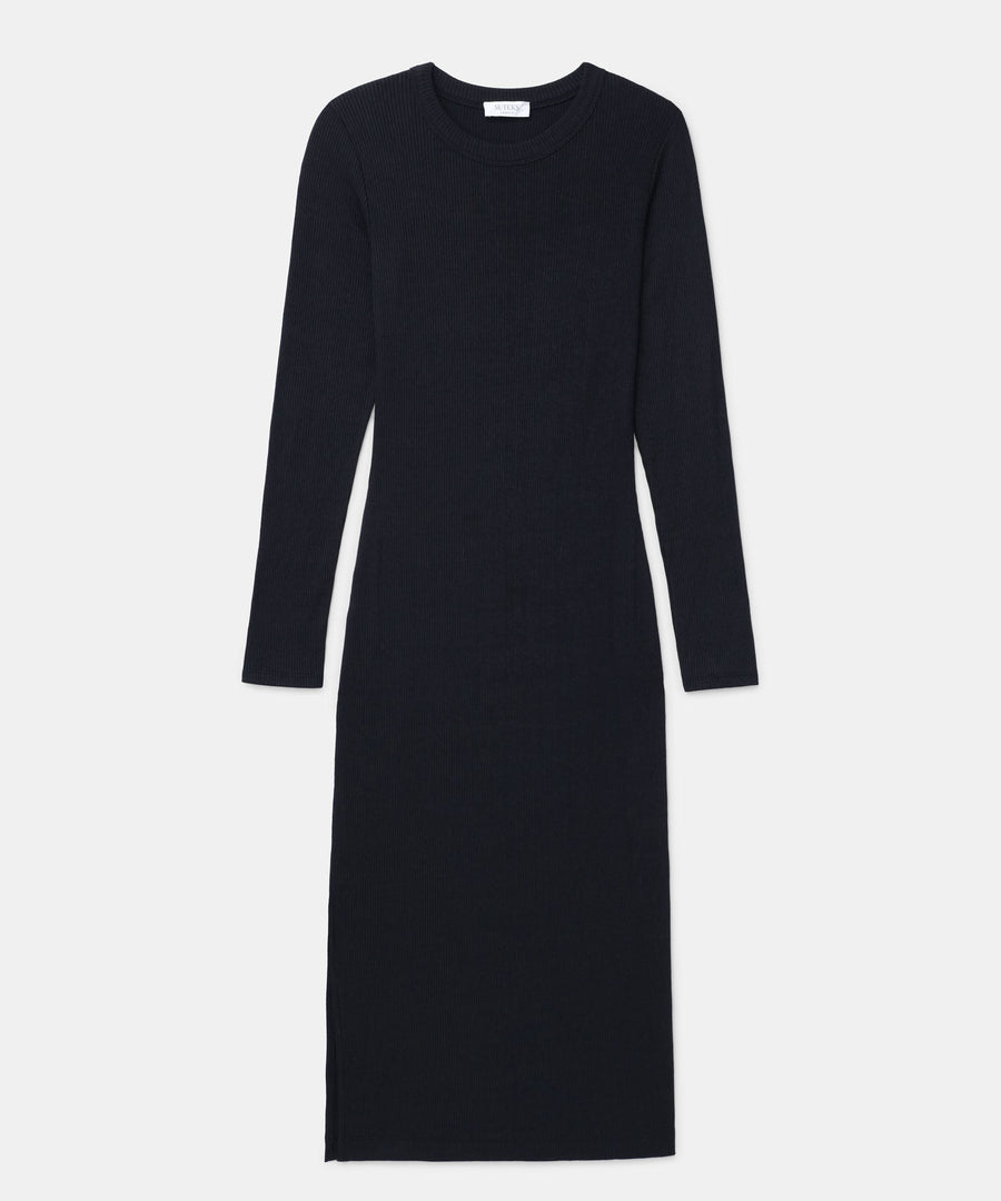 Ribbed Modal Cashmere Crewneck Midi Dress